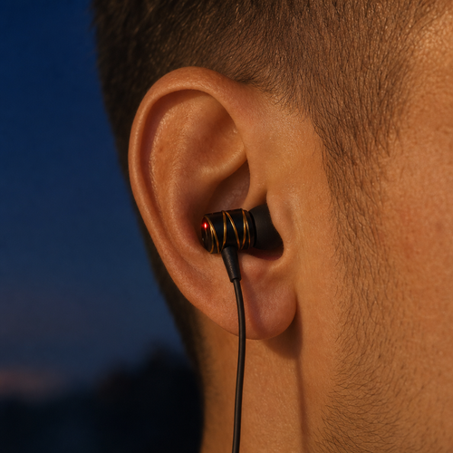 QuietBeam X worn in the ear canal, evening